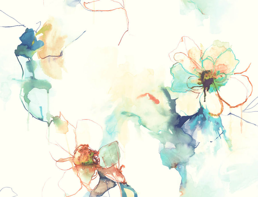Anemone Watercolor Floral Wallpaper in Turquoise and Persimmon from the Living With Art Collection by Seabrook Wallcoverings added by Liz Nevil-Smith