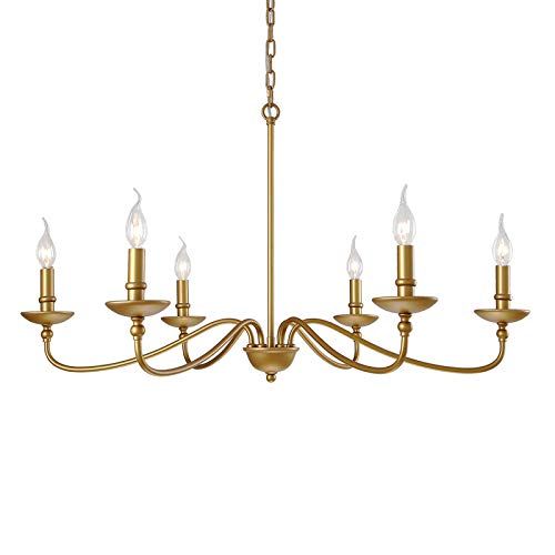 SEOL-Light 36"Dia Classic Candelabra Style Large Branch Iron Chandeliers Ceiling Hanging Pendant Light Fixture 6 Light 240W Antique Gold Painted Finish Indoor added by Spoak Member