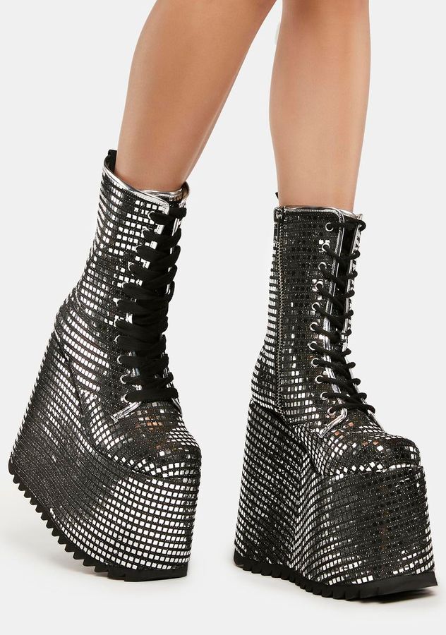 Club Exx Mirror Sequin Platform Boots - Silver added by Sarah Jackson