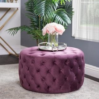 Abbyson Ella Purple Tufted Round Velvet Ottoman - Overstock - 9557839 added by Courtney Hill