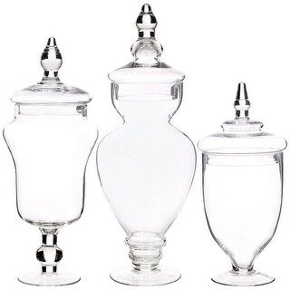 Palais Glassware Clear Glass Apothecary Jars, Wedding Candy Buffet Containers, Large, Clear, Set of 3 - Overstock - 19390217 added by Where The Heart Is Designs