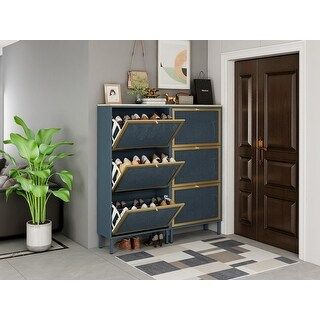 Blue Natural Rattan 3 Door Shoe Cabinet Shoe Rack - Overstock - 37527426 added by Rachel Fedorov