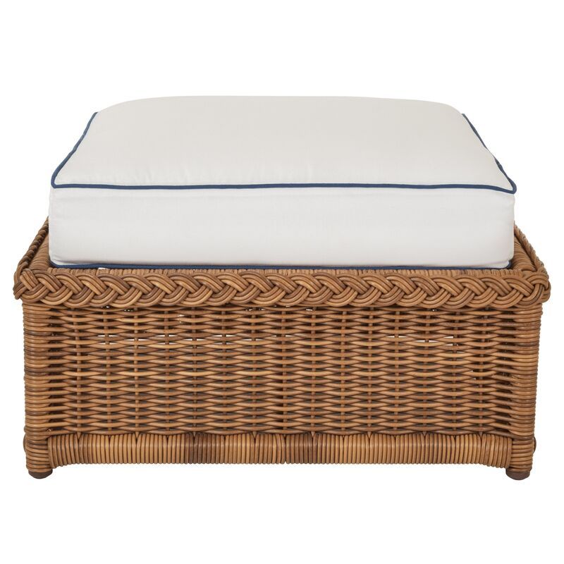 Emilia Raffia Ottoman, White/Navy Welt added by Jennifer Hickey