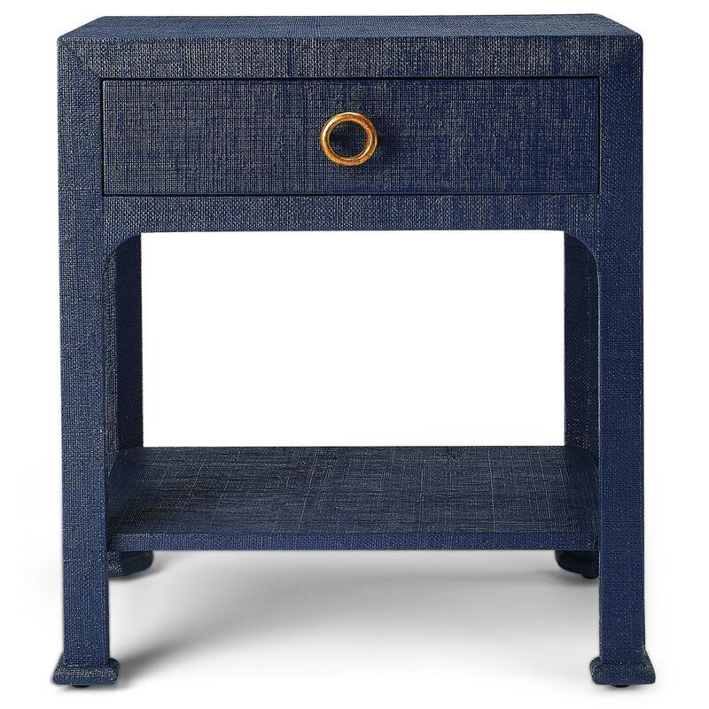 Kos 1-Drawer Raffia Nightstand, Navy added by Kate Lynn Nemett