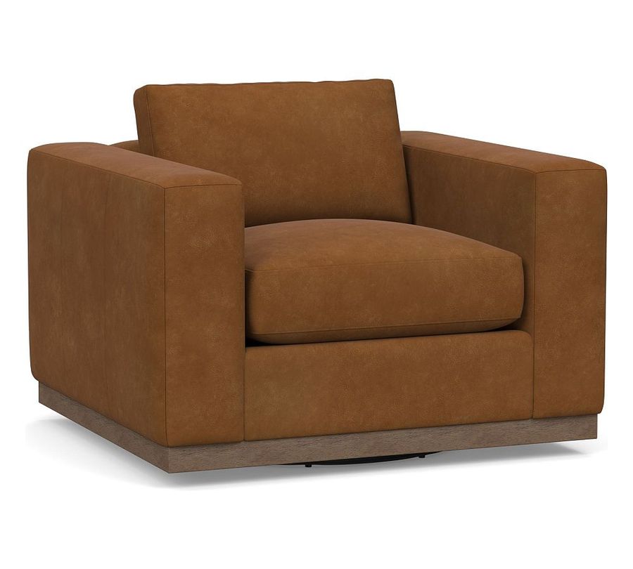 Carmel Wide Arm Leather Wood Base Swivel Chair added by Spoak Member