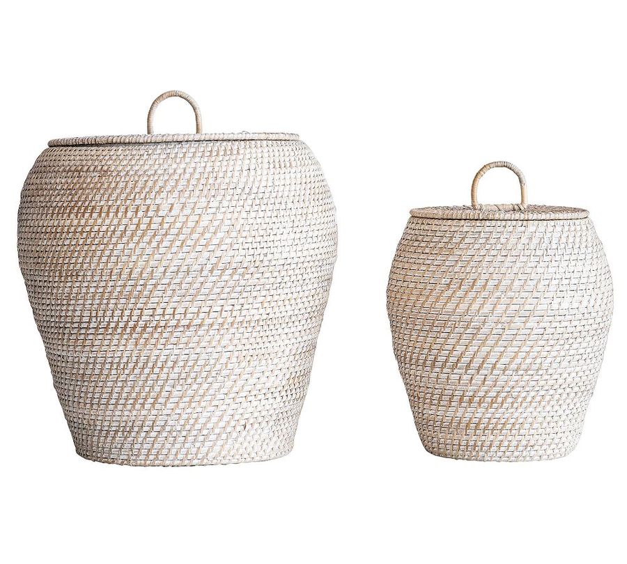 Bruno White Rattan Baskets With Lids, Set of 2 added by Spoak Member
