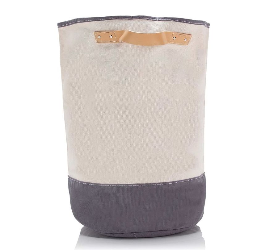 Canvas Gray Laundry Hamper Storage Basket W/ Leather Handles added by Spoak Member