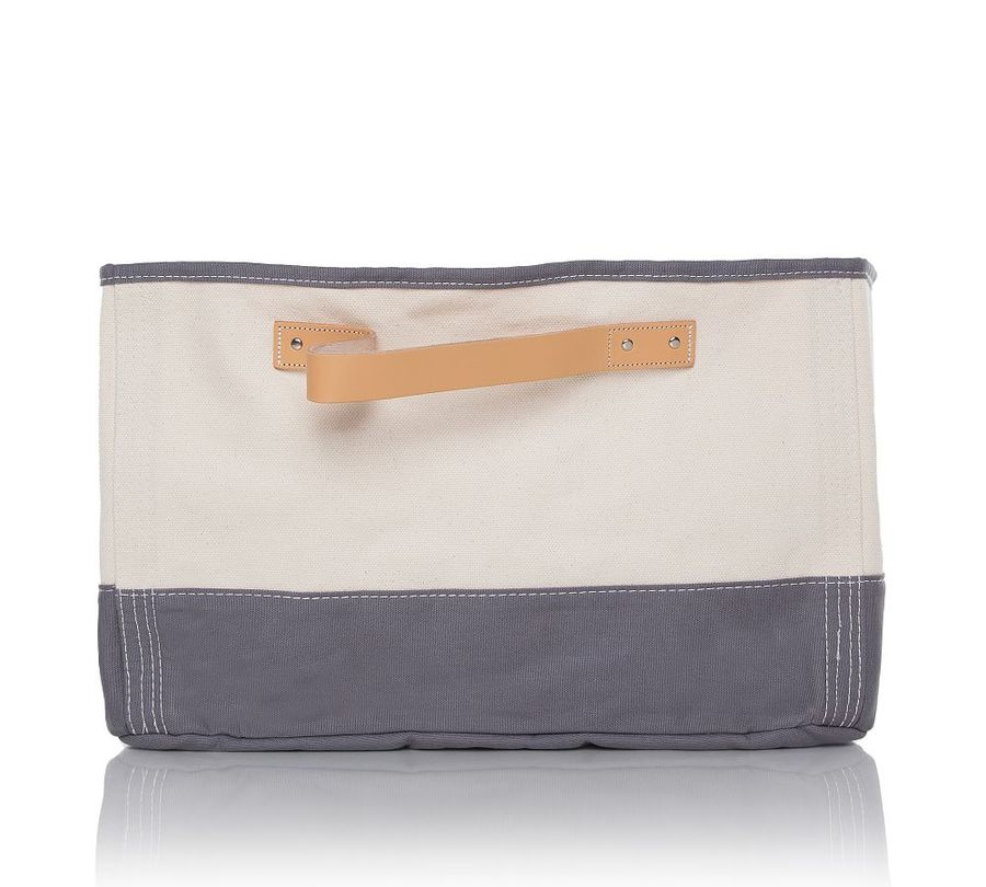 Canvas Gray Tub Storage Basket W/ Leather Handles added by Spoak Member