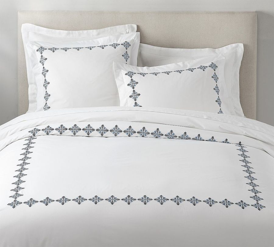 Tile Embroidered Organic Percale Duvet Cover added by Spoak Member