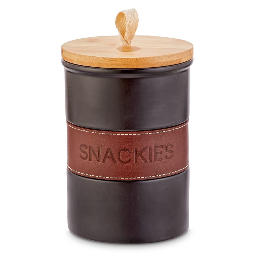 Reddy Leather Wrapped Ceramic Dog Treat Jar, 5.25" W X 7.25" H | Petco added by Where The Heart Is Designs
