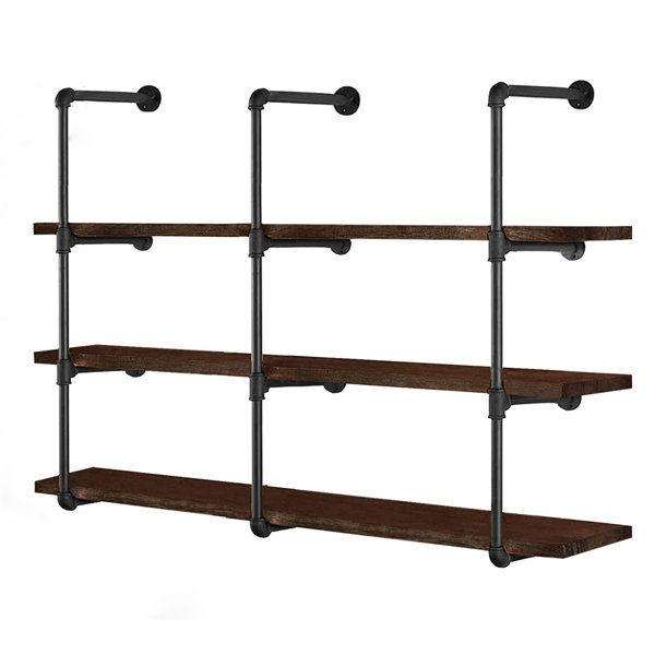 Friedeborn Black Metal D.I.Y Iron Pipe & Flanges Style 3-Tiered Shelf (Wood Planks Not Included) added by Victoria Hardin