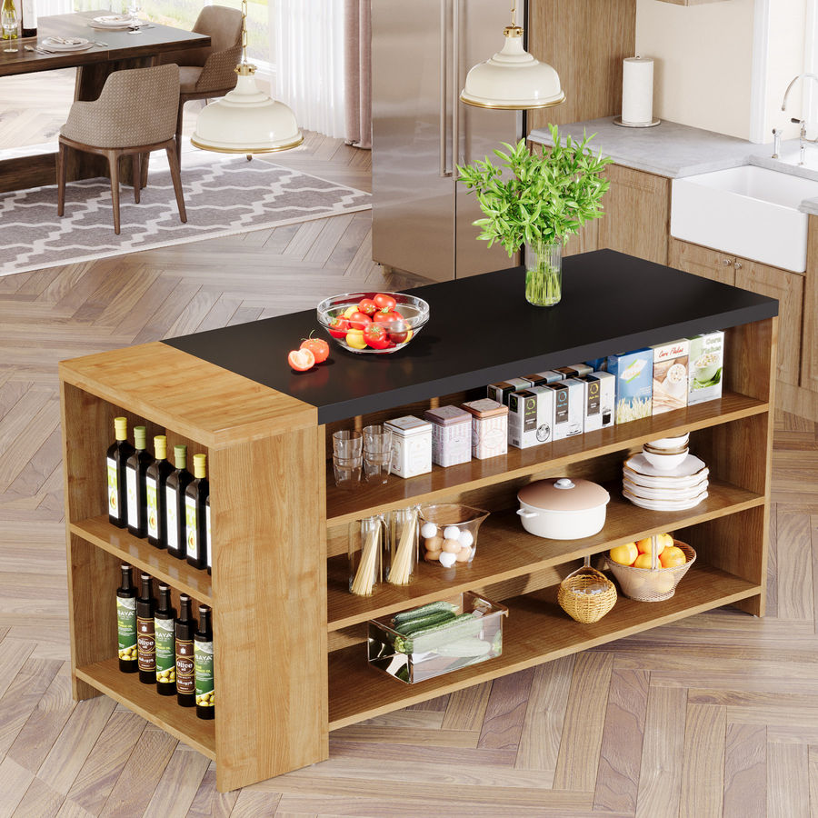 Ebern Designs 55" Farmhouse 5-Tier Kitchen Island Table with Storage Shelves & Reviews | Wayfair added by Kathleen Barkley