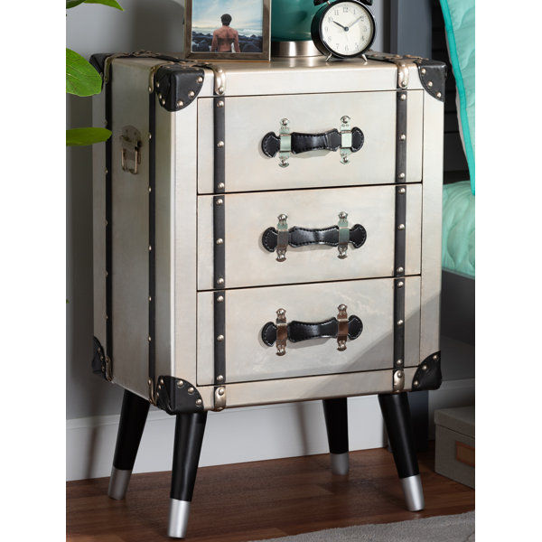 Bohon Vintage Industrial Antique Silver Finished Metal Trunk Inspired 3-Drawer Nightstand added by Jamie Moon