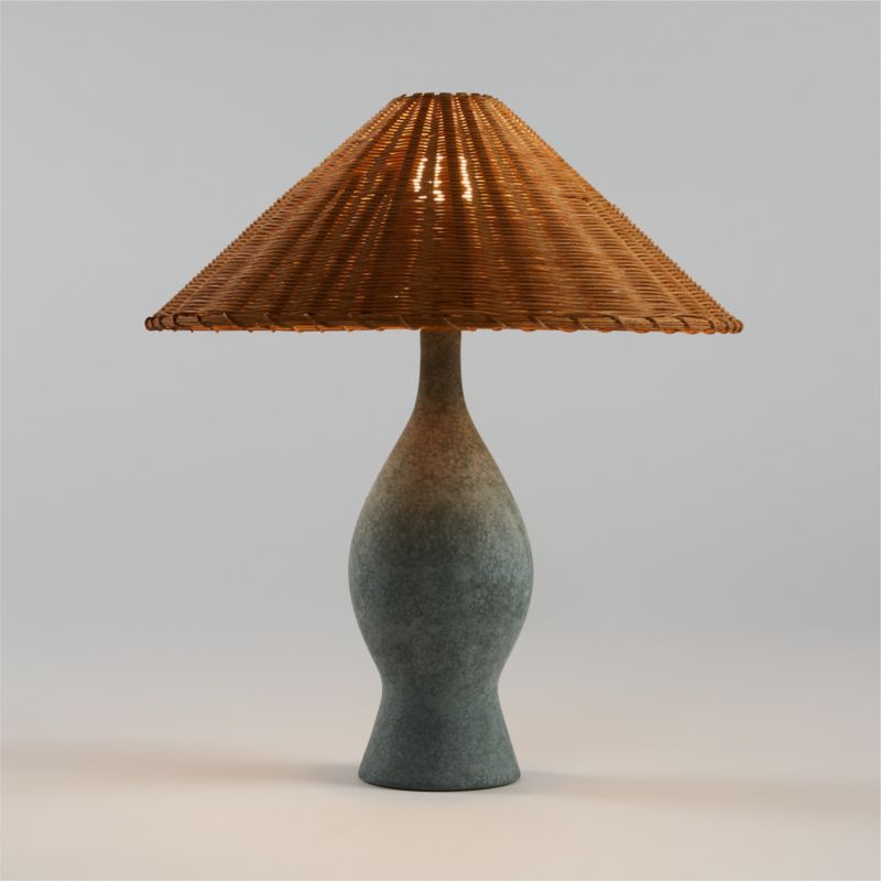 Courbe Green Ceramic Table Lamp with Rattan Shade by Athena Calderone 24.25" added by Spoak Member