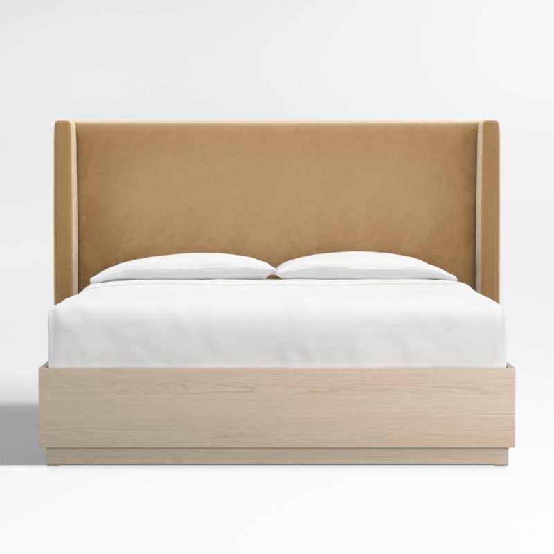 Arden 60" Camel Brown Upholstered King Headboard with Batten White Oak Storage Bed Base added by Spoak Member