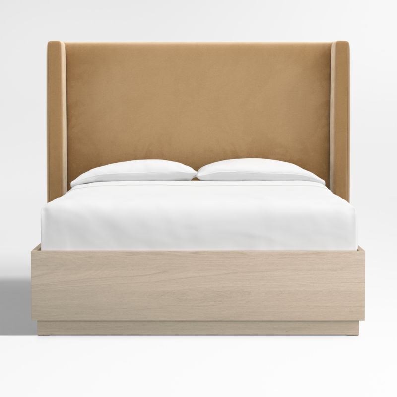 Arden 60" Camel Brown Upholstered Queen Headboard with Batten White Oak Storage Bed Base added by Spoak Member