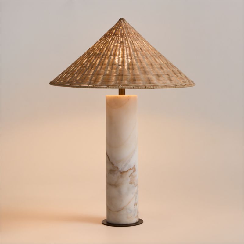Beachwood Golden Calacatta Marble Table Lamp with Wicker Shade by Brigette Romanek added by Spoak Member