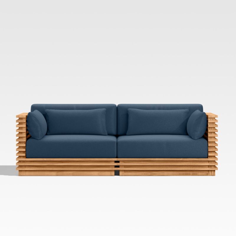 Batten 83" Natural Teak Outdoor Loveseat with Cast Harbor Navy Blue Sunbrella ® Cushions added by Spoak Member