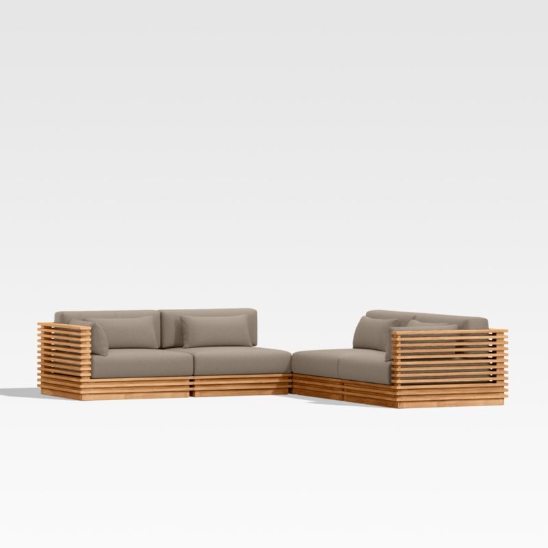 Batten Natural Teak 5-Piece L-Shaped Outdoor Sectional Sofa with Corner Coffee Table & Cast Shale Brown Sunbrella ® Cushions added by Spoak Member