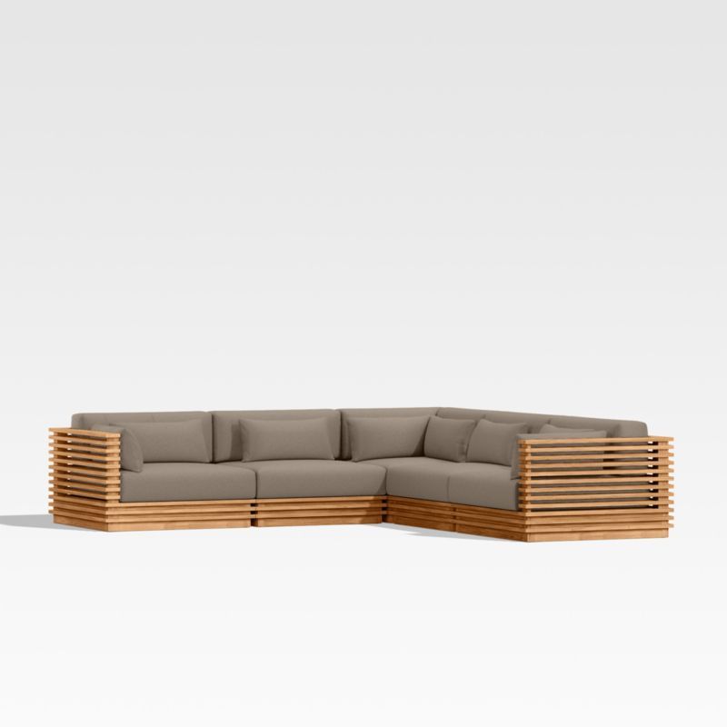 Batten Natural Teak 5-Piece L-Shaped Outdoor Sectional Sofa with Cast Shale Brown Sunbrella ® Cushions added by Spoak Member