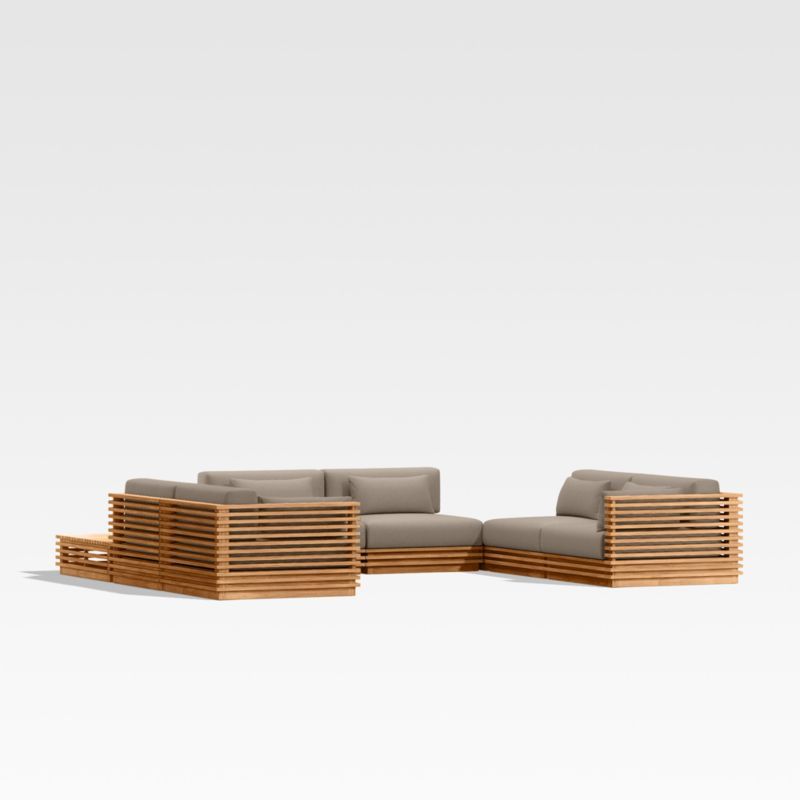 Batten Natural Teak 8-Piece U-Shaped Outdoor Sectional Sofa with Corner Coffee Tables & Cast Shale Brown Sunbrella ® Cushions added by Spoak Member