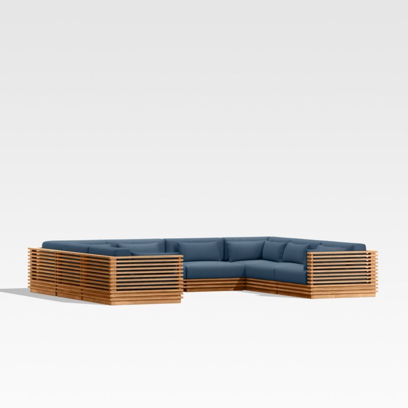 Batten Natural Teak 8-Piece U-Shaped Outdoor Sectional Sofa with Cast Harbor Navy Blue Sunbrella ® Cushions added by Spoak Member
