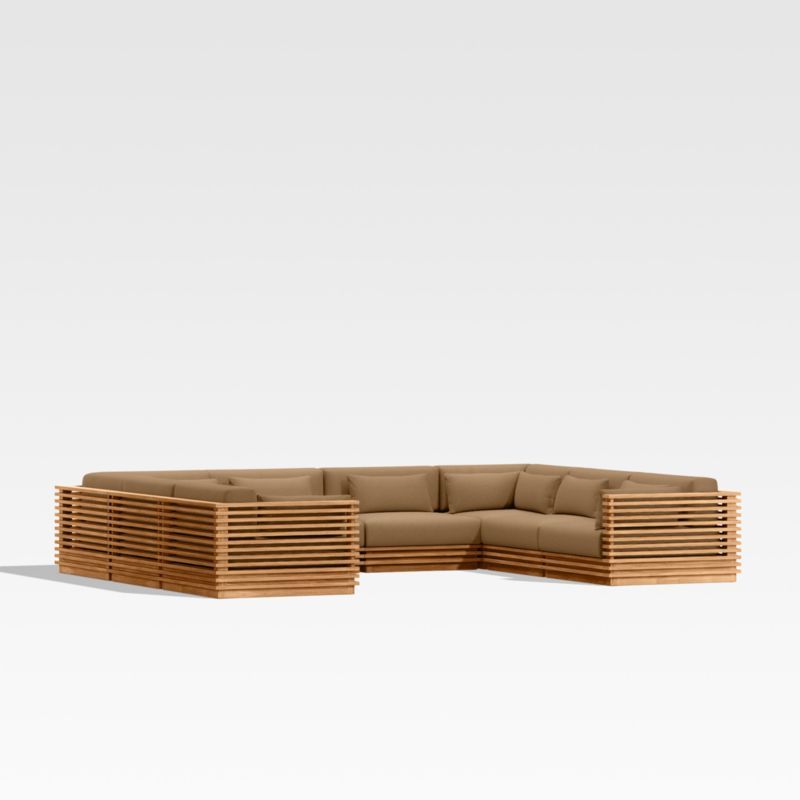 Batten Natural Teak 8-Piece U-Shaped Outdoor Sectional Sofa with Cast Teak Brown Sunbrella ® Cushions added by Spoak Member