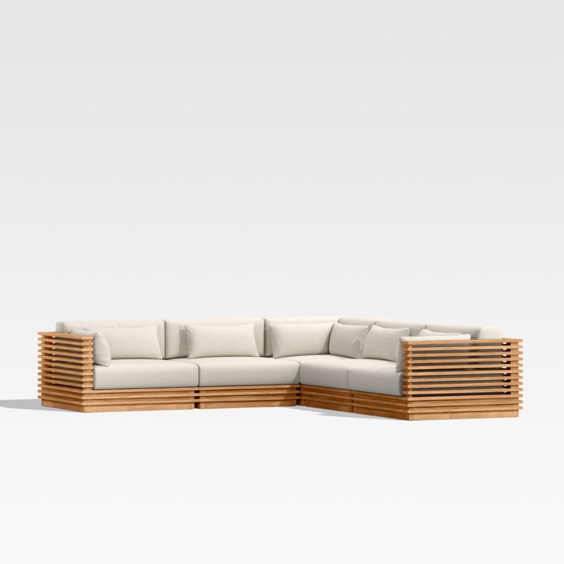 Batten Natural Teak 5-Piece L-Shaped Outdoor Sectional Sofa with Oat Cushions added by Spoak Member