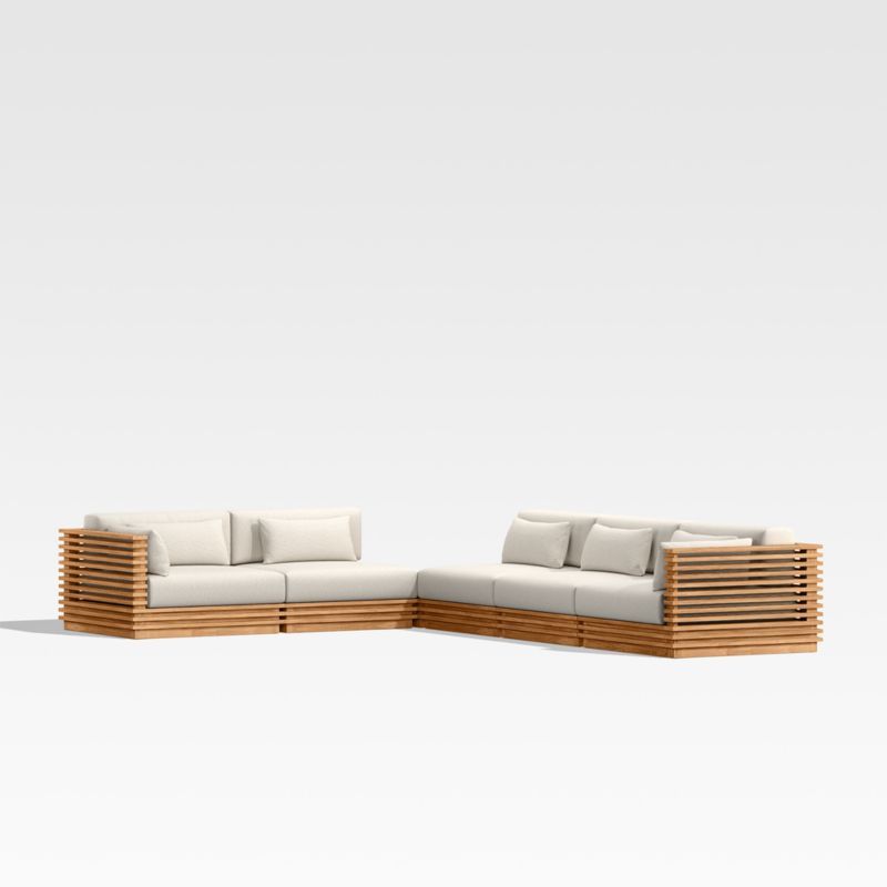 Batten Natural Teak 6-Piece L-Shaped Outdoor Sectional Sofa with Corner Coffee Table & Oat Cushions added by Spoak Member