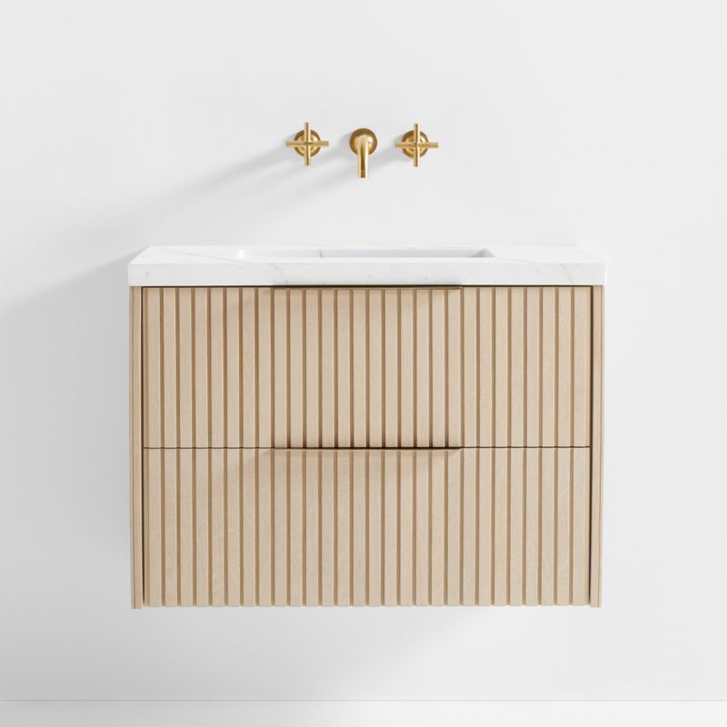 Batten 30" White Marble Top and Oak Wood Single Sink Floating Vanity added by Spoak Member