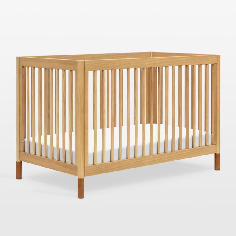 Babyletto Gelato Honey Wood & Vegan Tan Leather 4-in-1 Convertible Baby Crib with Toddler Bed Conversion Kit added by Spoak Member