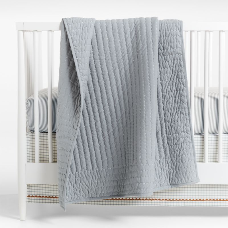 Baby's First Blue Organic Cotton Heathered Jersey Baby Crib Quilt added by Spoak Member