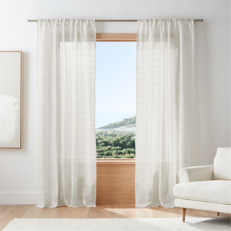 Briza White Windowpane European Flax ™-Certified Linen Sheer Window Curtain Panel 52"x108" added by Spoak Member