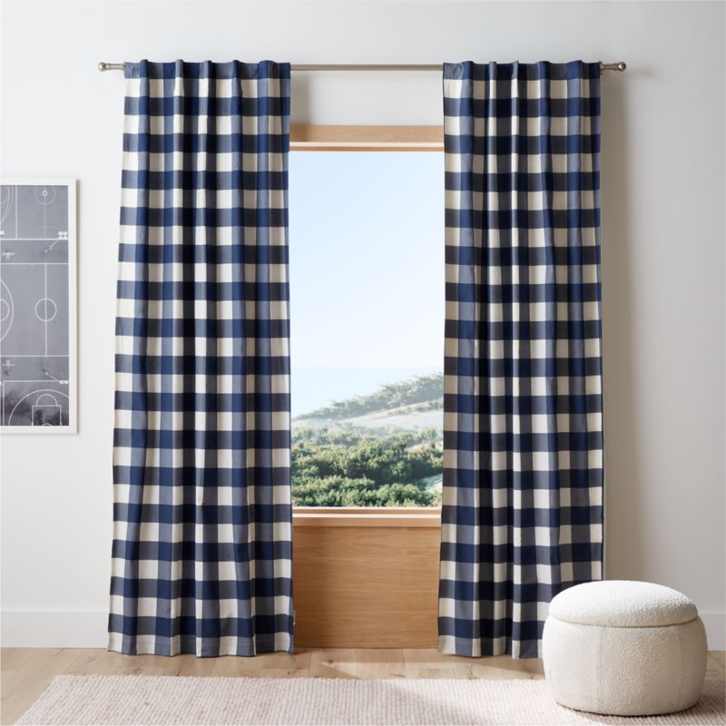 Navy Buffalo Check Cotton Blackout Window Curtain Panel 44"x84" added by Spoak Member