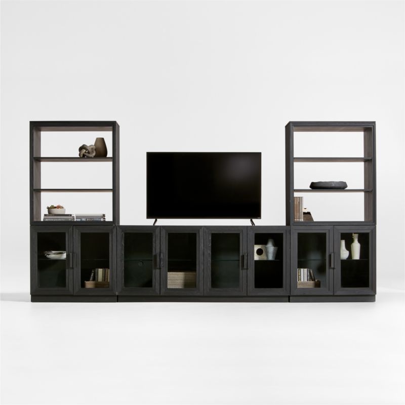 Calypso 144" Black Wood Media Console Set with Glass Door Bookcase added by Spoak Member