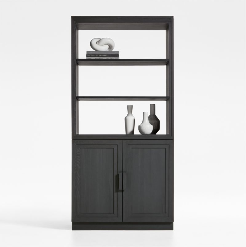 Calypso 36" Black Wood Bookcase with Wood-Door Storage added by Spoak Member