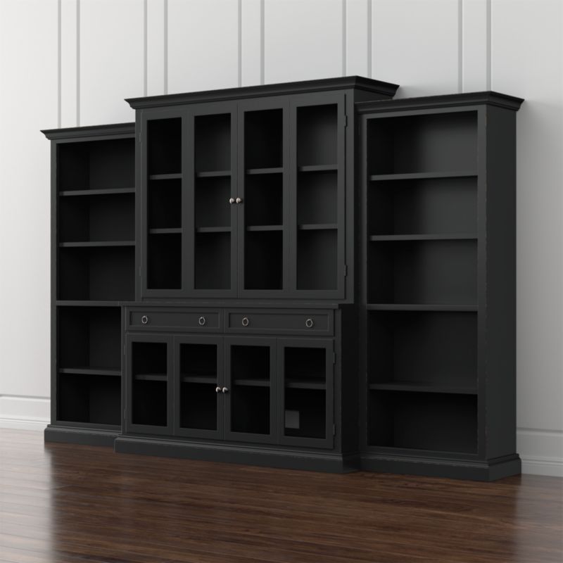 Cameo 4-Piece Modular Bruno Black Glass Door Wall Unit with Open Bookcases added by Spoak Member