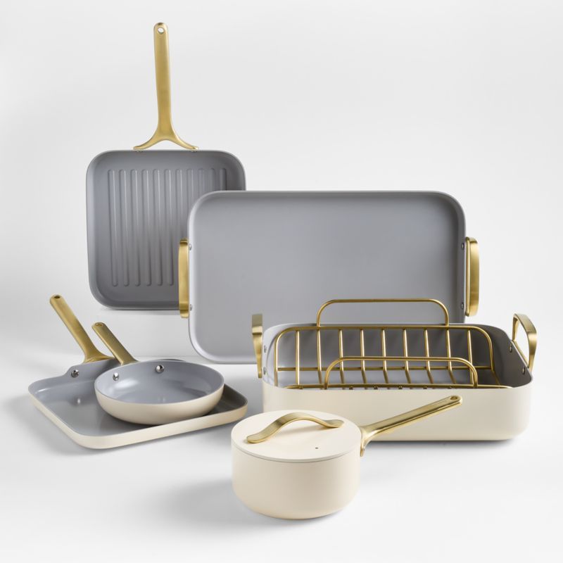 Caraway ® Cream Ceramic Non-Stick 7-Piece Cookware Set with Gold Hardware added by Spoak Member