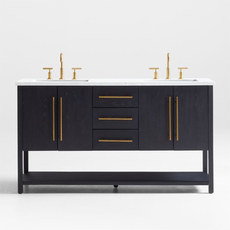 Carmen 60" White Marble Top Double Sink Black Ash Wood Vanity with Shelf added by Spoak Member