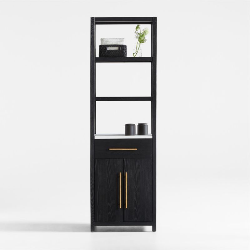 Carmen Tall White Marble Shelf and Black Ash Wood Bathroom Storage Tower added by Spoak Member