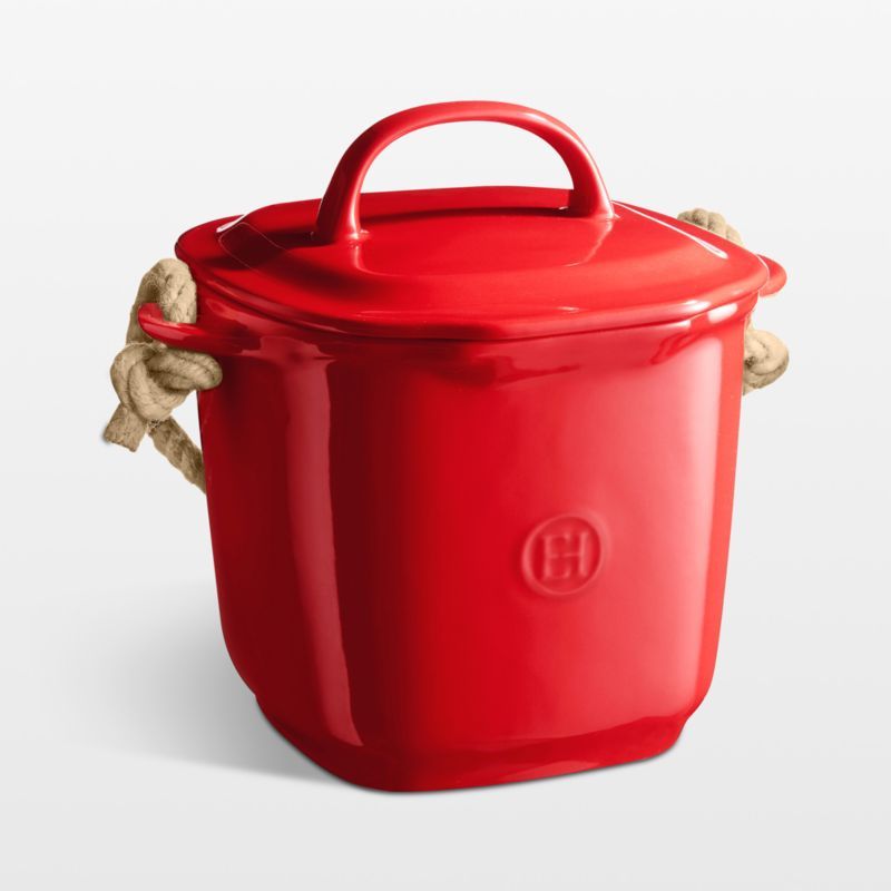 Emile Henry Burgundy Ceramic Compost Bin with Lid and Rope Handle added by Spoak Member