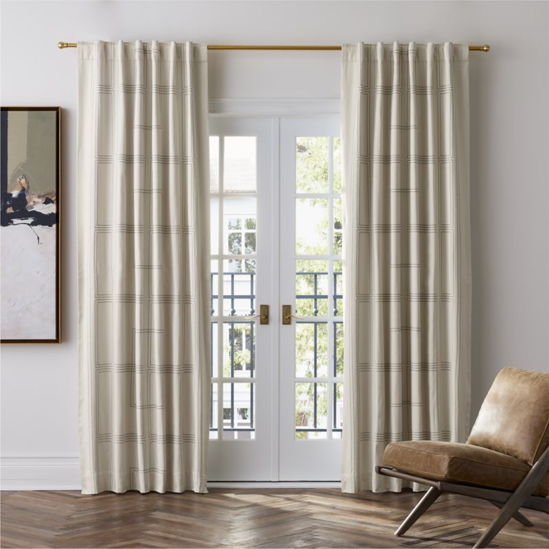 Embroidered Craftsman Ivory/Midnight Navy Organic Cotton Sateen Blackout Window Curtain Panel 52"x120" added by Spoak Member