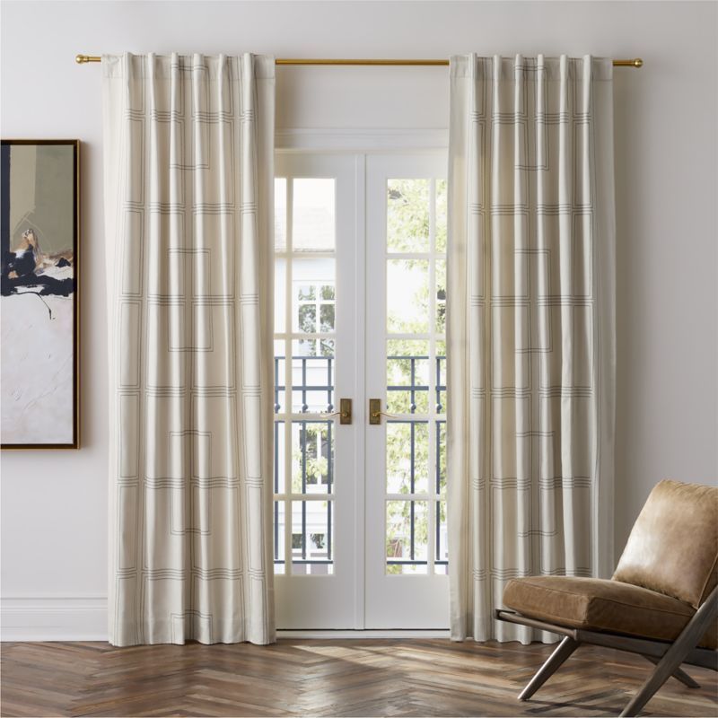 Embroidered Craftsman Ivory/Midnight Navy Organic Cotton Sateen Window Curtain Panel 52"x96" added by Spoak Member