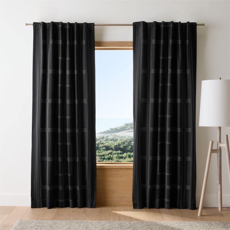Embroidered Craftsman Midnight Navy/Crisp White Organic Cotton Sateen Blackout Window Curtain Panel 52"x120" added by Spoak Member