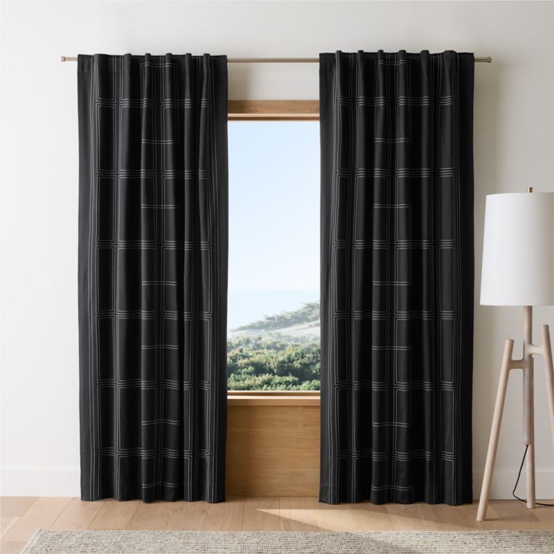 Embroidered Craftsman Midnight Navy/Crisp White Organic Cotton Sateen Window Curtain Panel 52"x108" added by Spoak Member