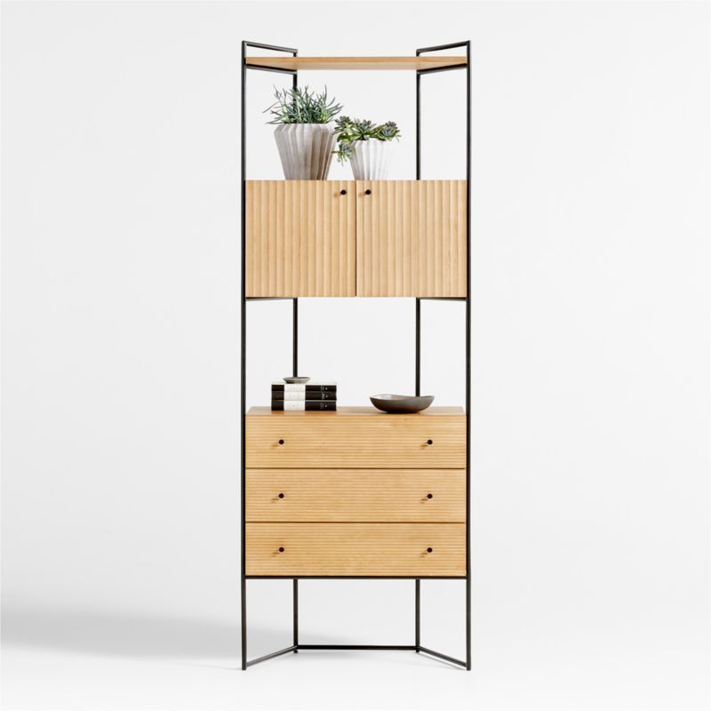 Evie 78" Tall Natural Elm Wood and Black Iron Storage Bookcase added by Spoak Member