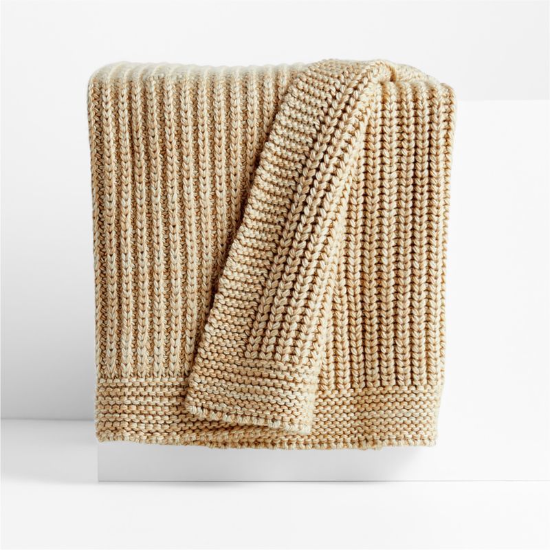 Ginger Beige Wool Blend 70''x55" Fisherman Knit Throw Blanket added by Spoak Member
