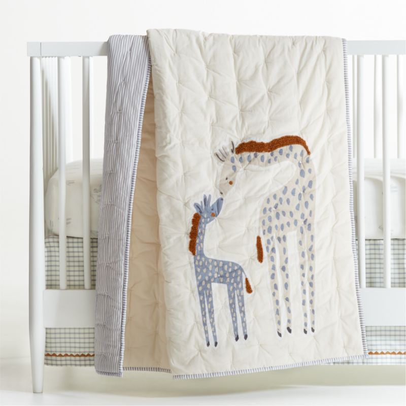 Giraffe Embroidered Hand-Quilted Organic Cotton Baby Crib Quilt added by Spoak Member