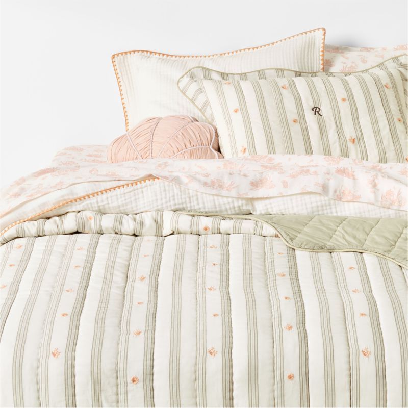Francis Green Coral Reef Embroidered Stripe Kids Full/Queen Quilt by Jake Arnold added by Spoak Member