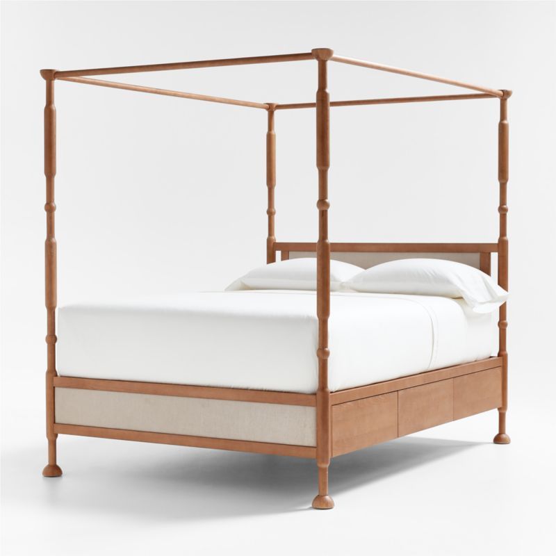 Rachel Hazelnut Wood and Upholstered Full Kids Canopy Bed with Storage by Jeremiah Brent added by Spoak Member
